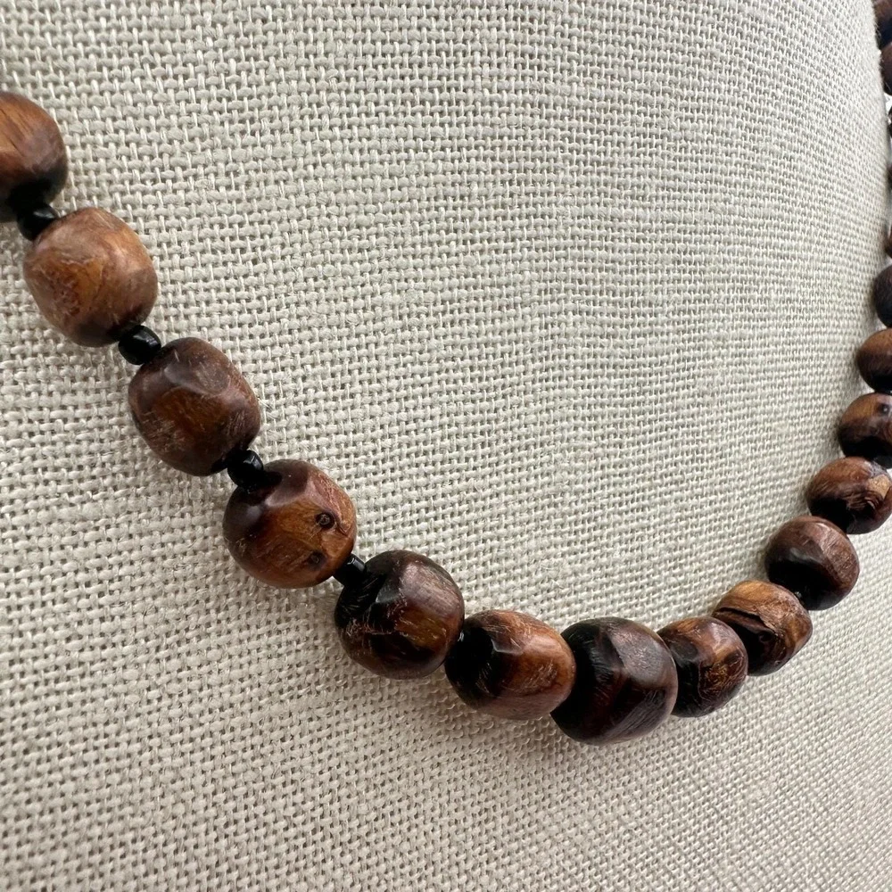 Vintage Y2K Brown Wooden Beaded‎ Necklace Boho Women's Classic Fashion Jewelry